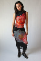 Flower Mock Neck Mesh Maxi Dress