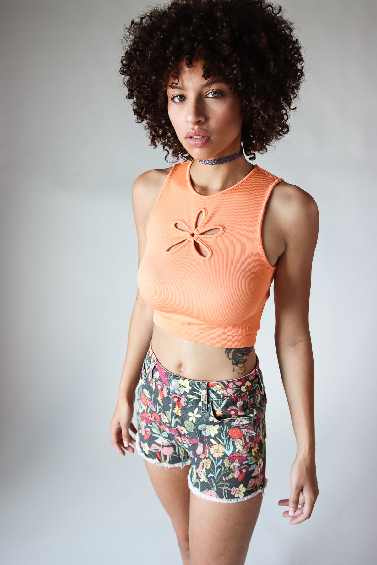 Flower Cut Out Tank Orange