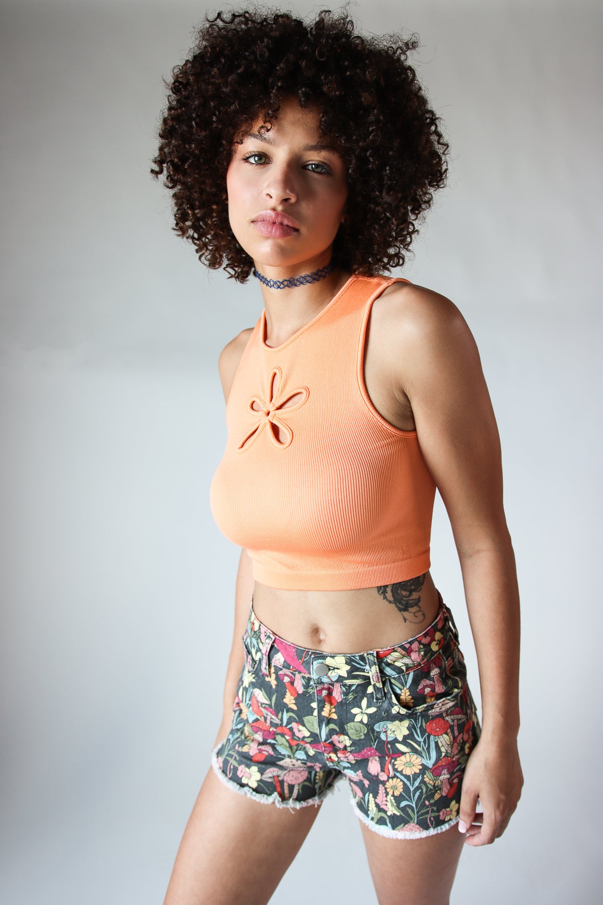 Flower Cut Out Tank Orange