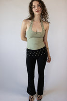 Fold Over Grommet Waistband Flare Pants