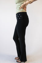 Fold Over Grommet Waistband Flare Pants