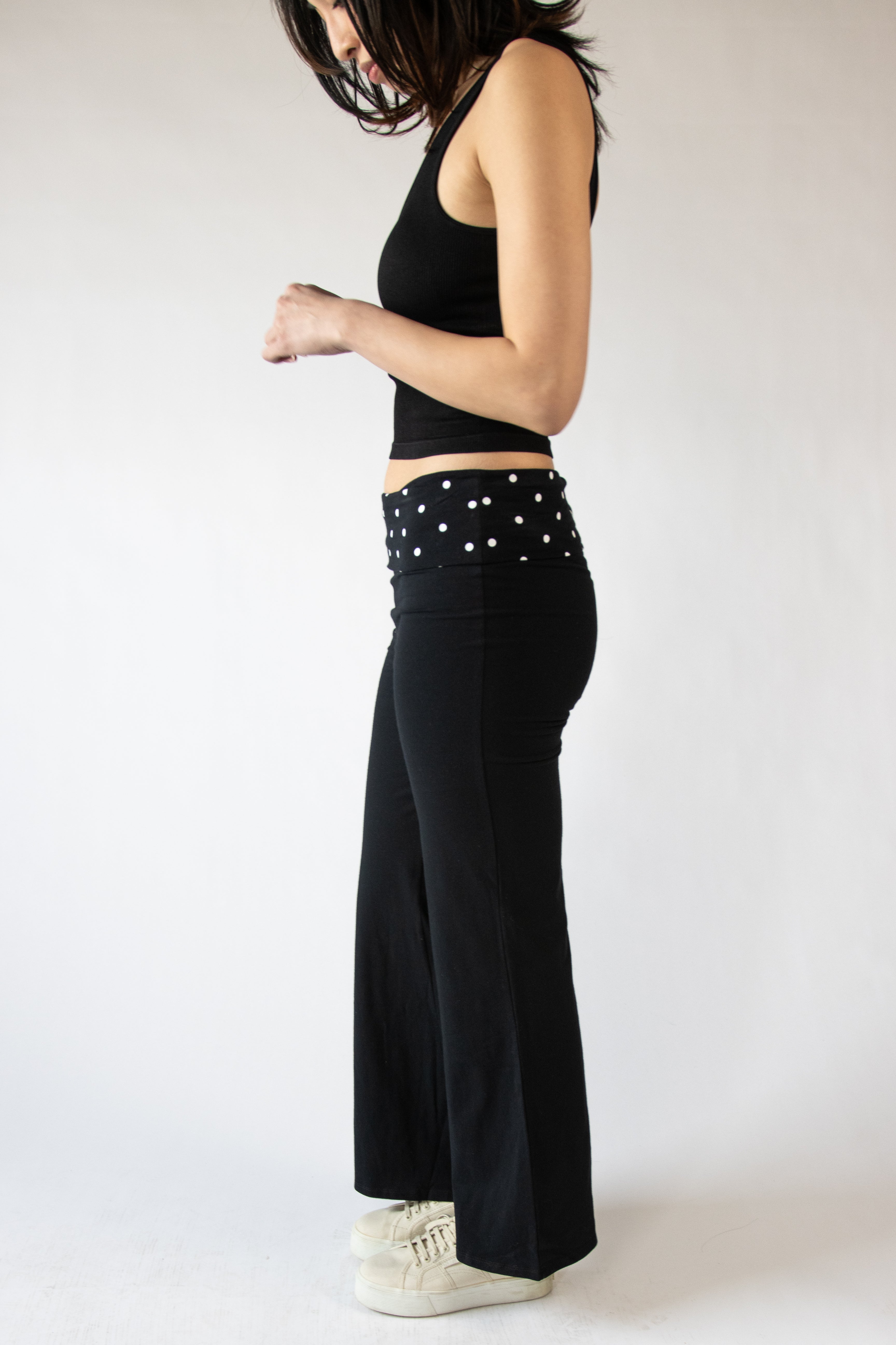 Polka Dot Fold Over Flare Pants