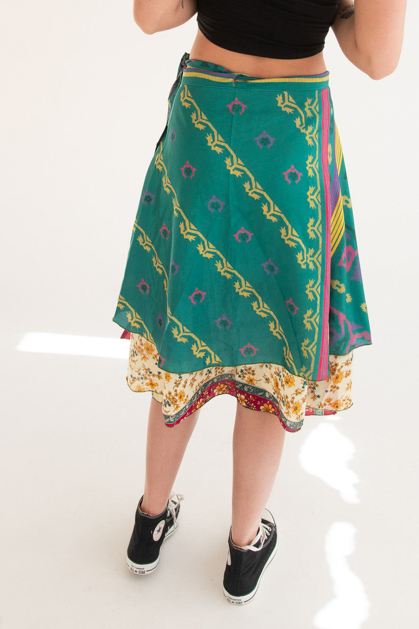 Vintage Layered Scarf Wraparoud Reversible Skirt