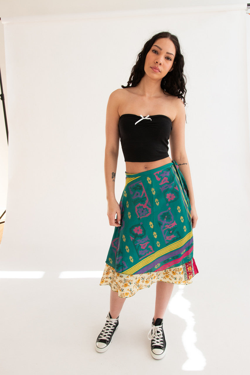 Vintage Layered Scarf Wraparoud Reversible Skirt
