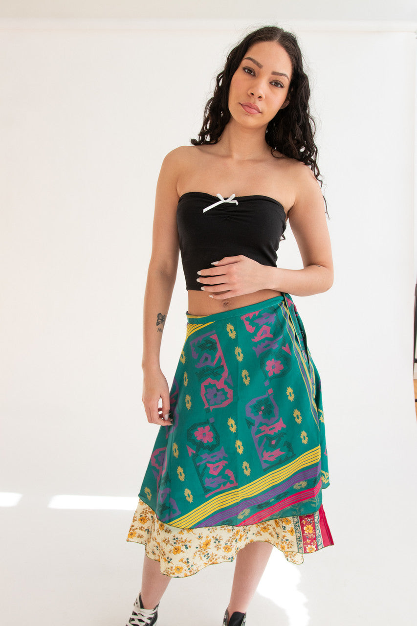 Vintage Layered Scarf Wraparoud Reversible Skirt