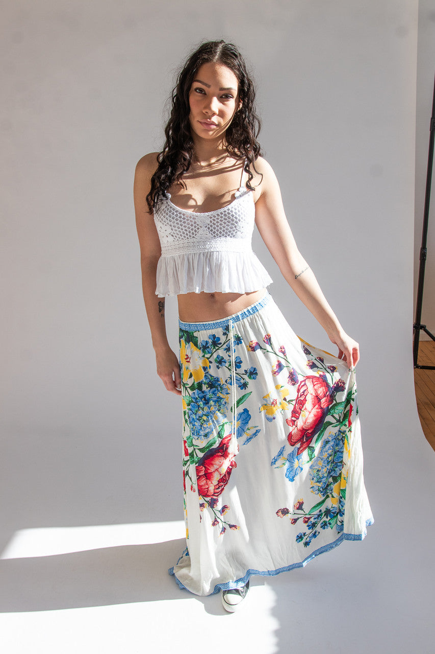 Floral Maxi Skirt White with Primary Colors