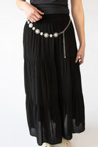 Stone Chain Belt Gauze Maxi Skirt