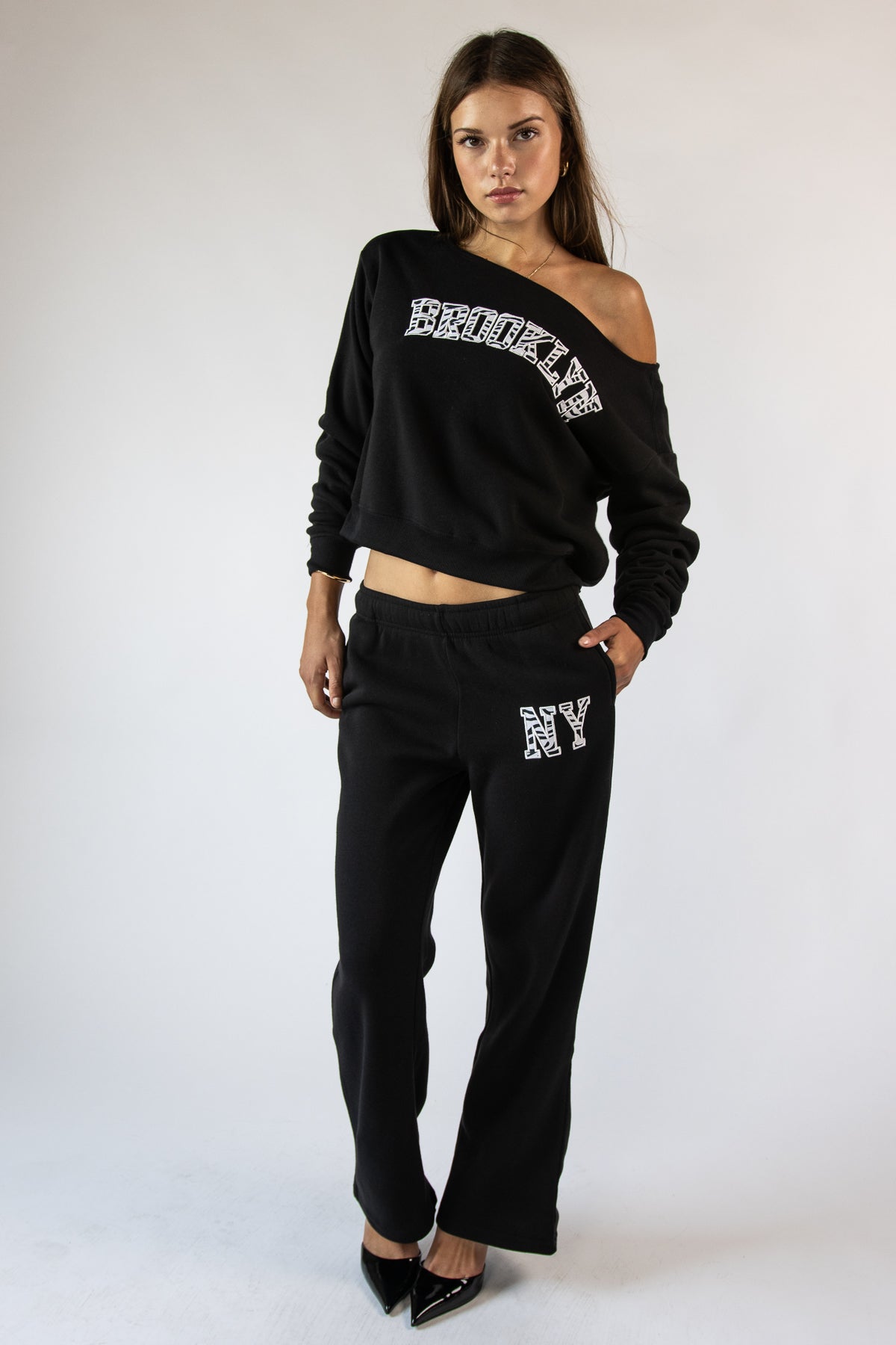 Graphic Applique Boatneck Sweatshirt