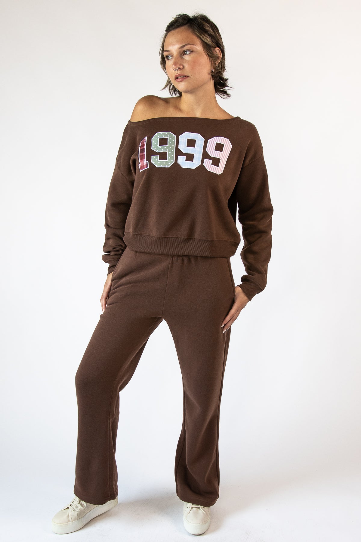 Graphic Applique Boatneck Sweatshirt