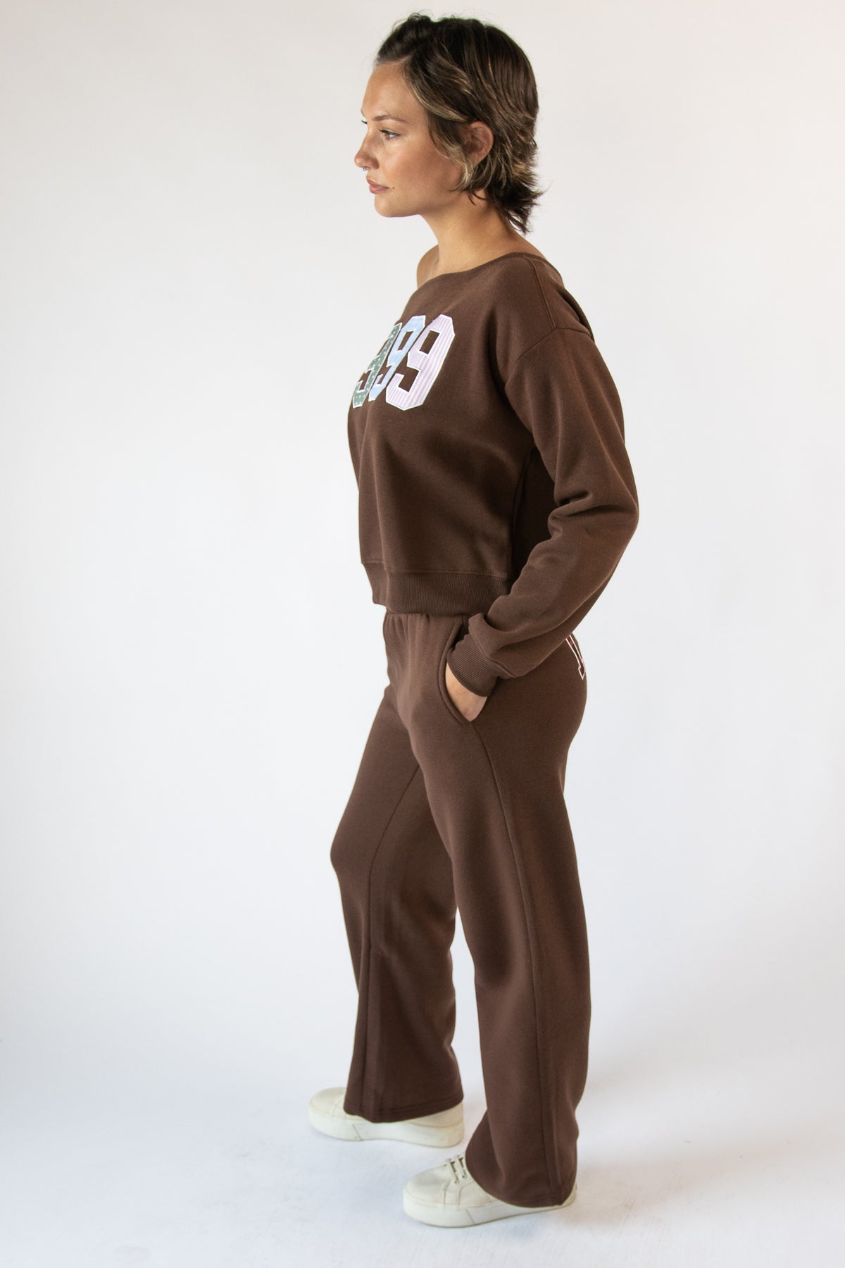 Graphic Applique Boatneck Sweatshirt