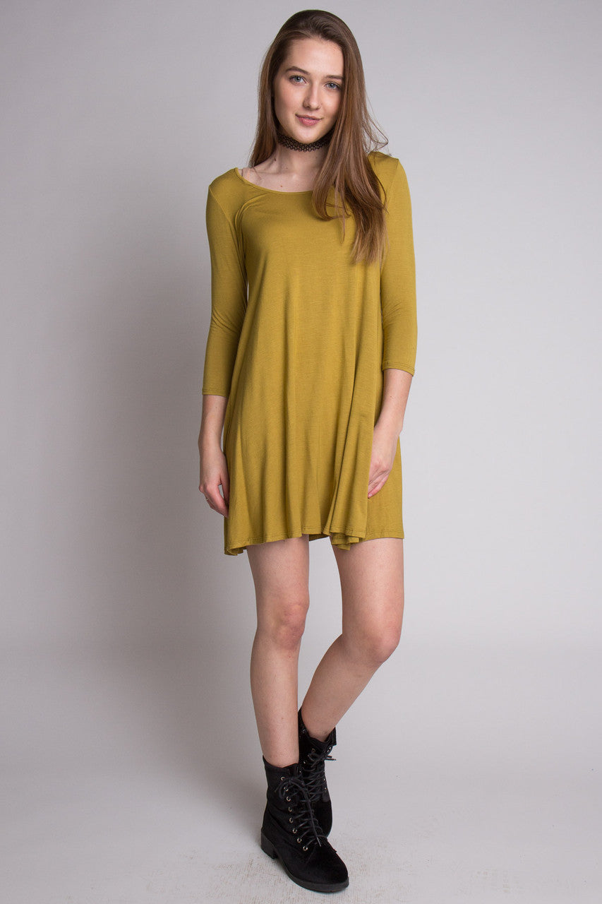 Olive 3/4 Sleeve Criss Cross Back Dress