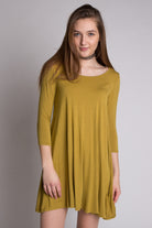 Olive 3/4 Sleeve Criss Cross Back Dress