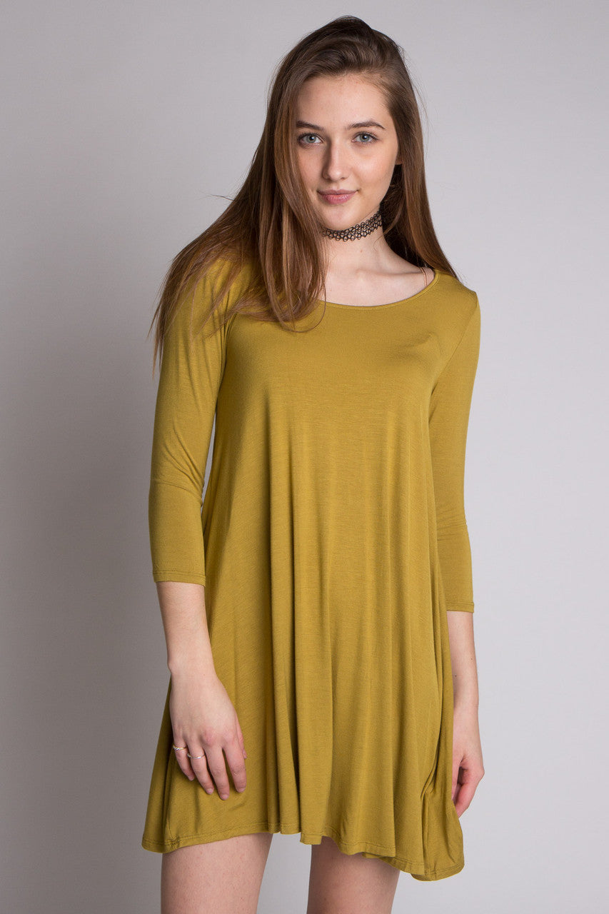 Olive 3/4 Sleeve Criss Cross Back Dress