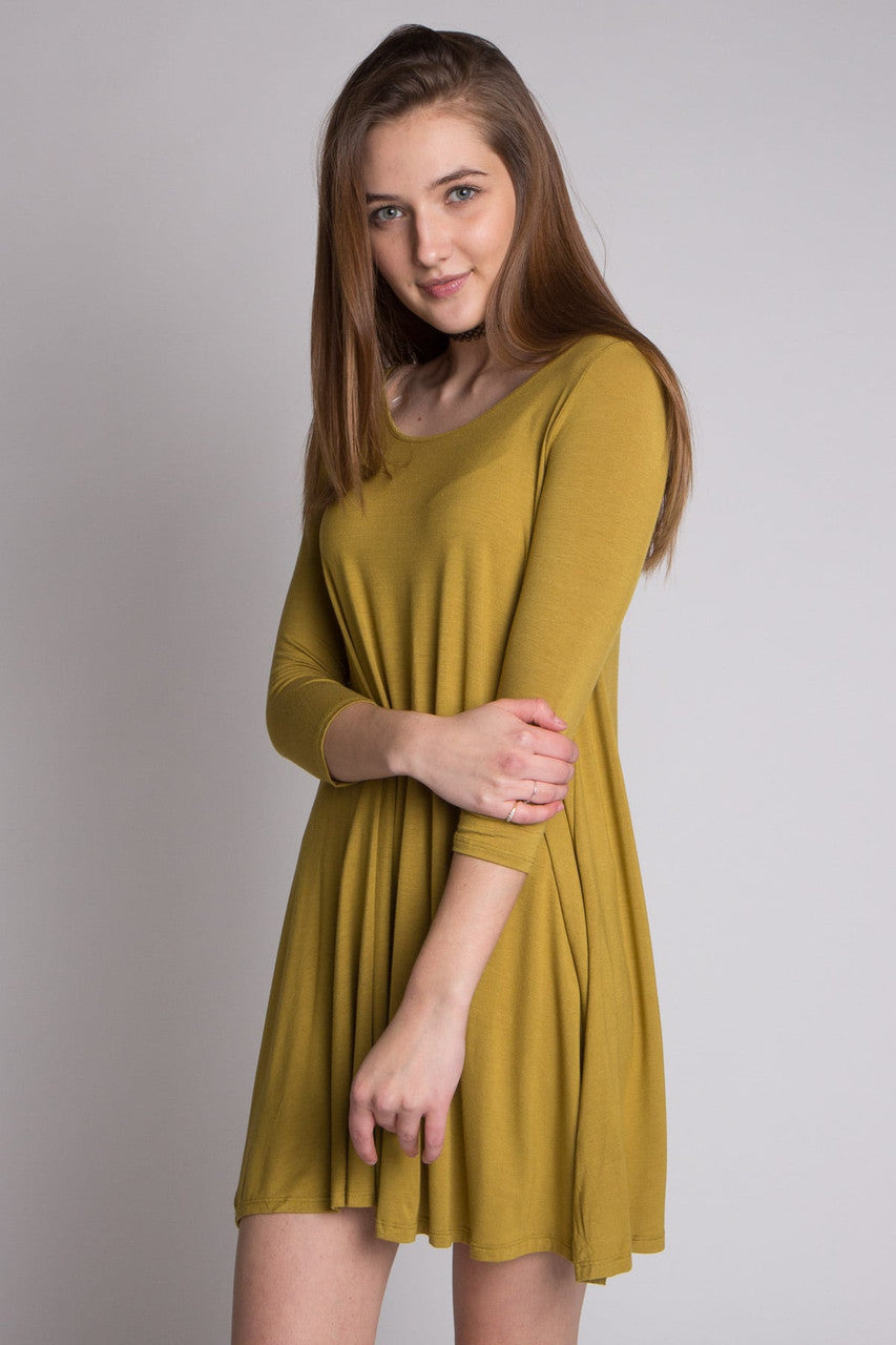 Olive 3/4 Sleeve Criss Cross Back Dress