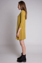 Olive 3/4 Sleeve Criss Cross Back Dress