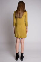 Olive 3/4 Sleeve Criss Cross Back Dress