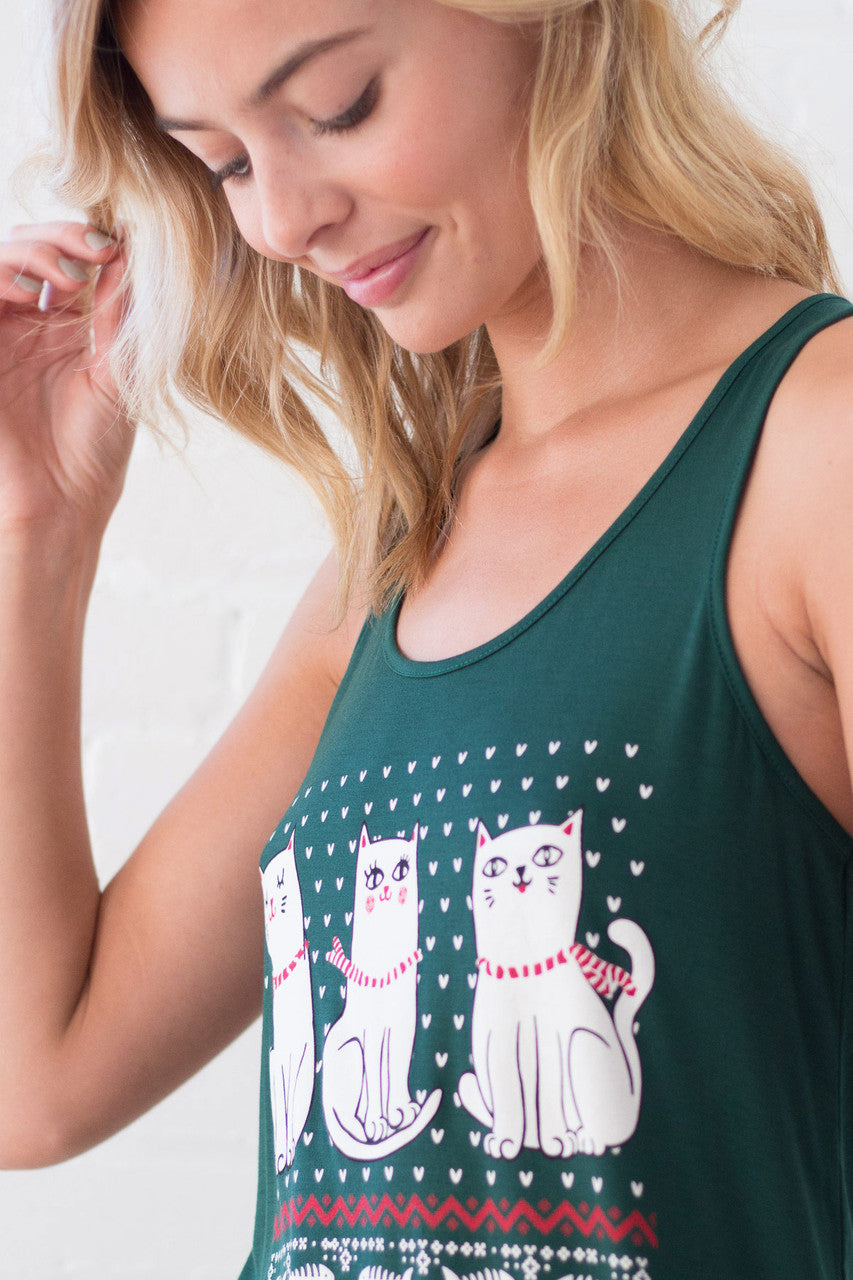 Green Fair Isle Christmas Cat Tank