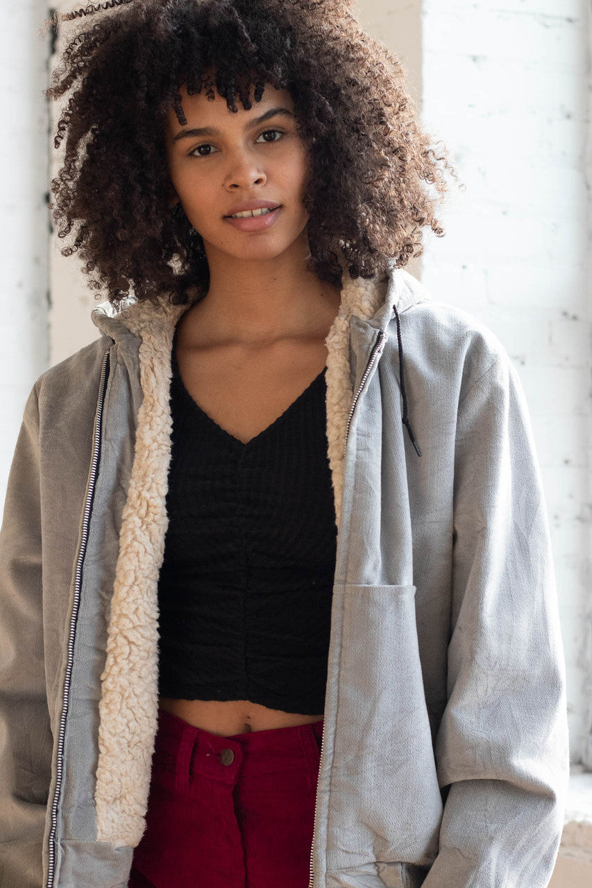 Grey Sherpa Lined Hooded Jacket