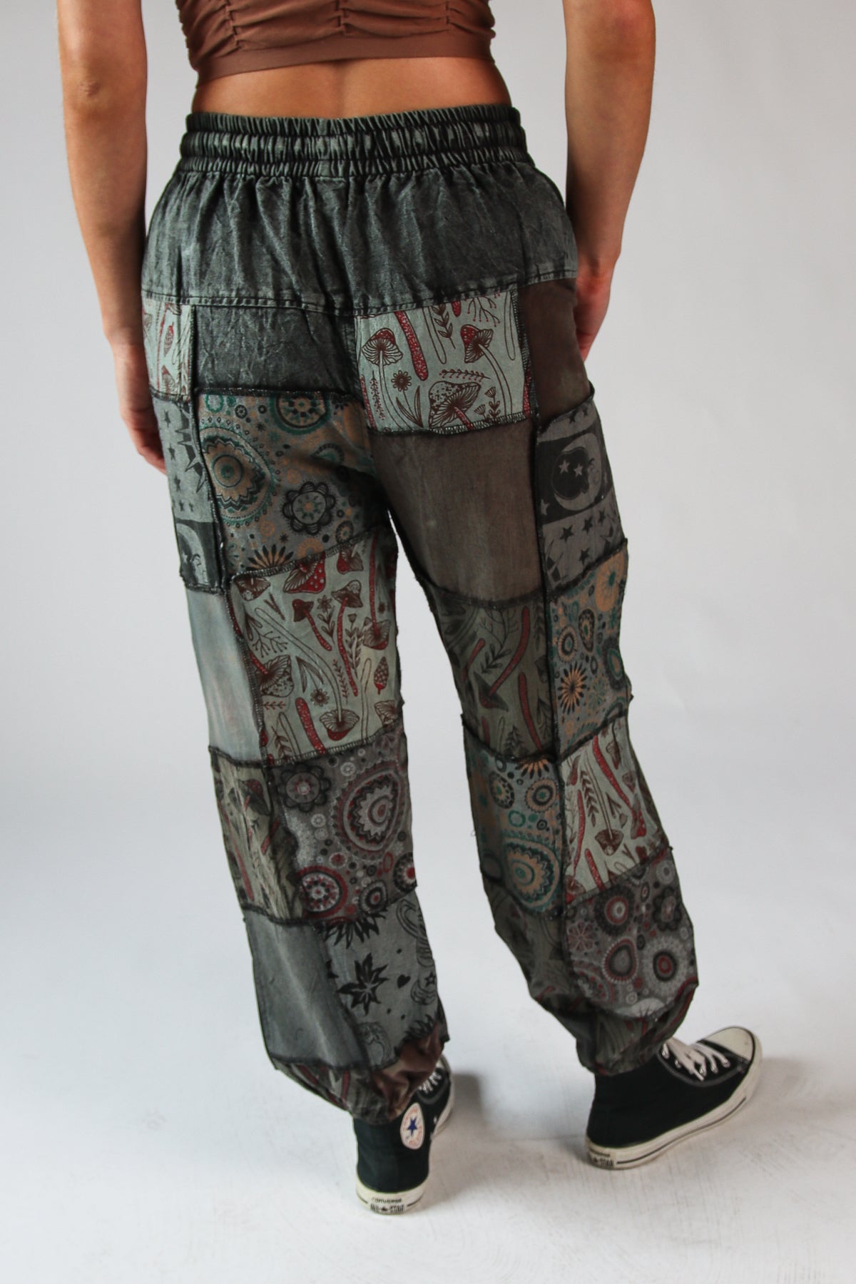 Grey Mushroom Patchwork Pants