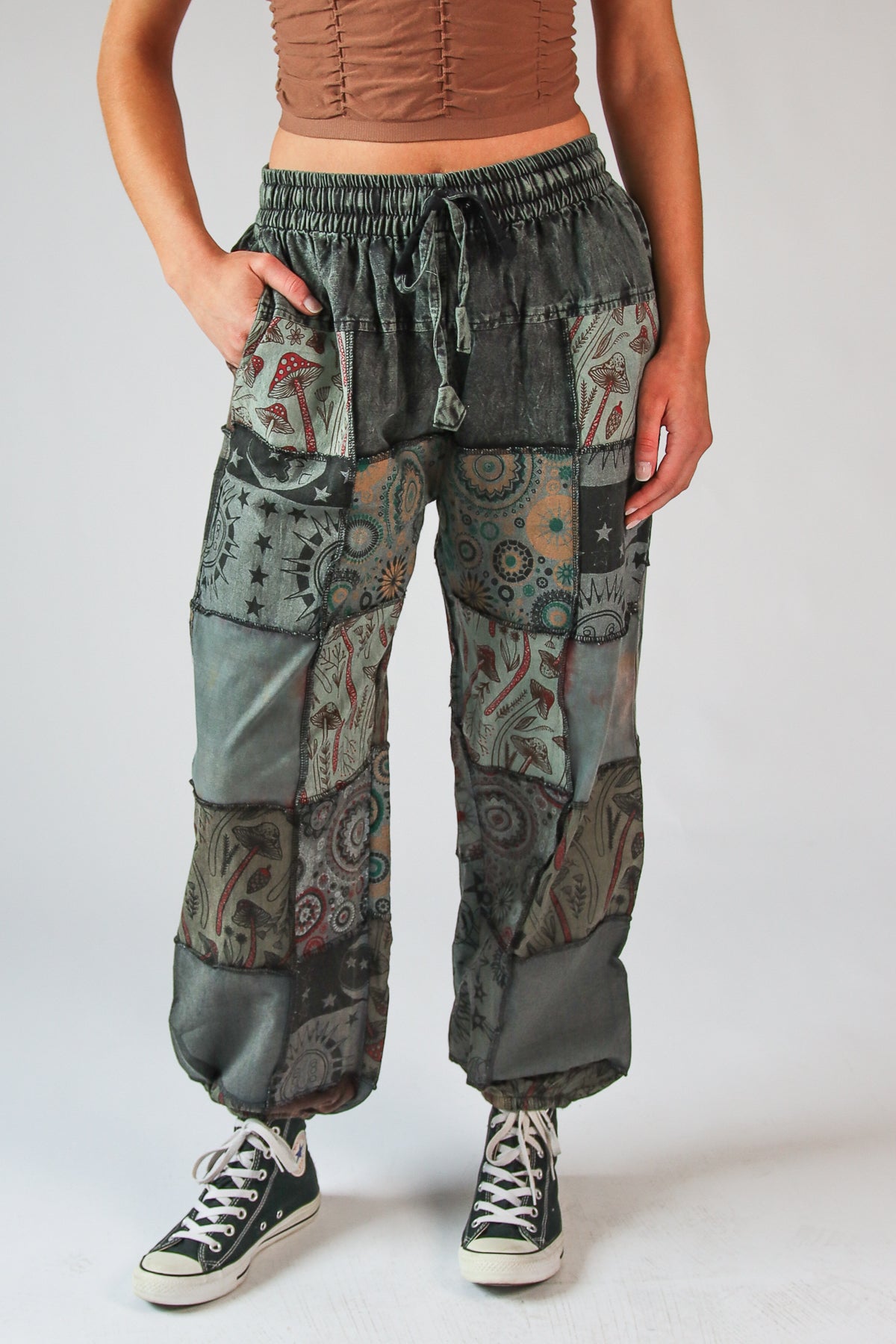 Grey Mushroom Patchwork Pants