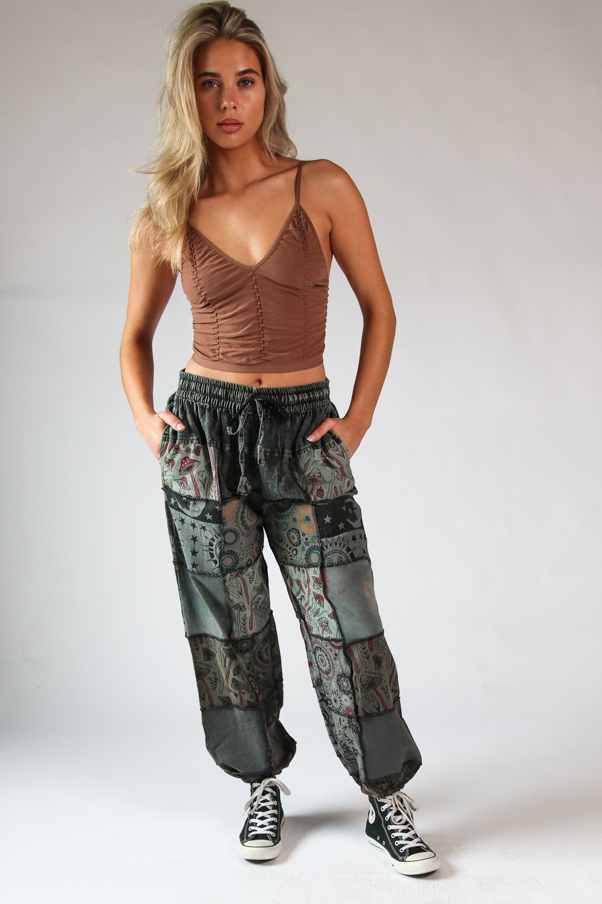 Grey Mushroom Patchwork Pants
