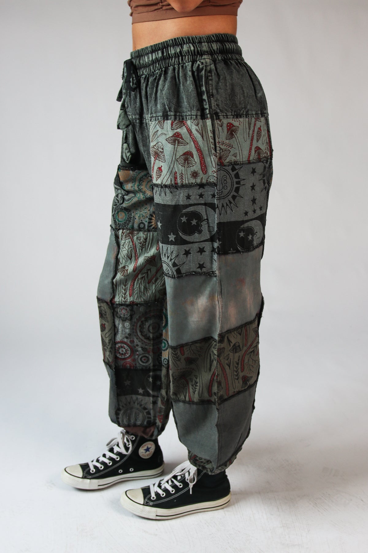 Grey Mushroom Patchwork Pants