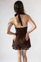 Halter Cowl Mesh Mini Dress