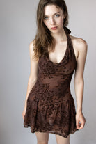 Halter Cowl Mesh Mini Dress