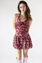 Halter Cowl Mesh Mini Dress