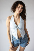 Lace Mesh Buckle Halter Top