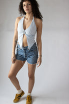 Lace Mesh Buckle Halter Top