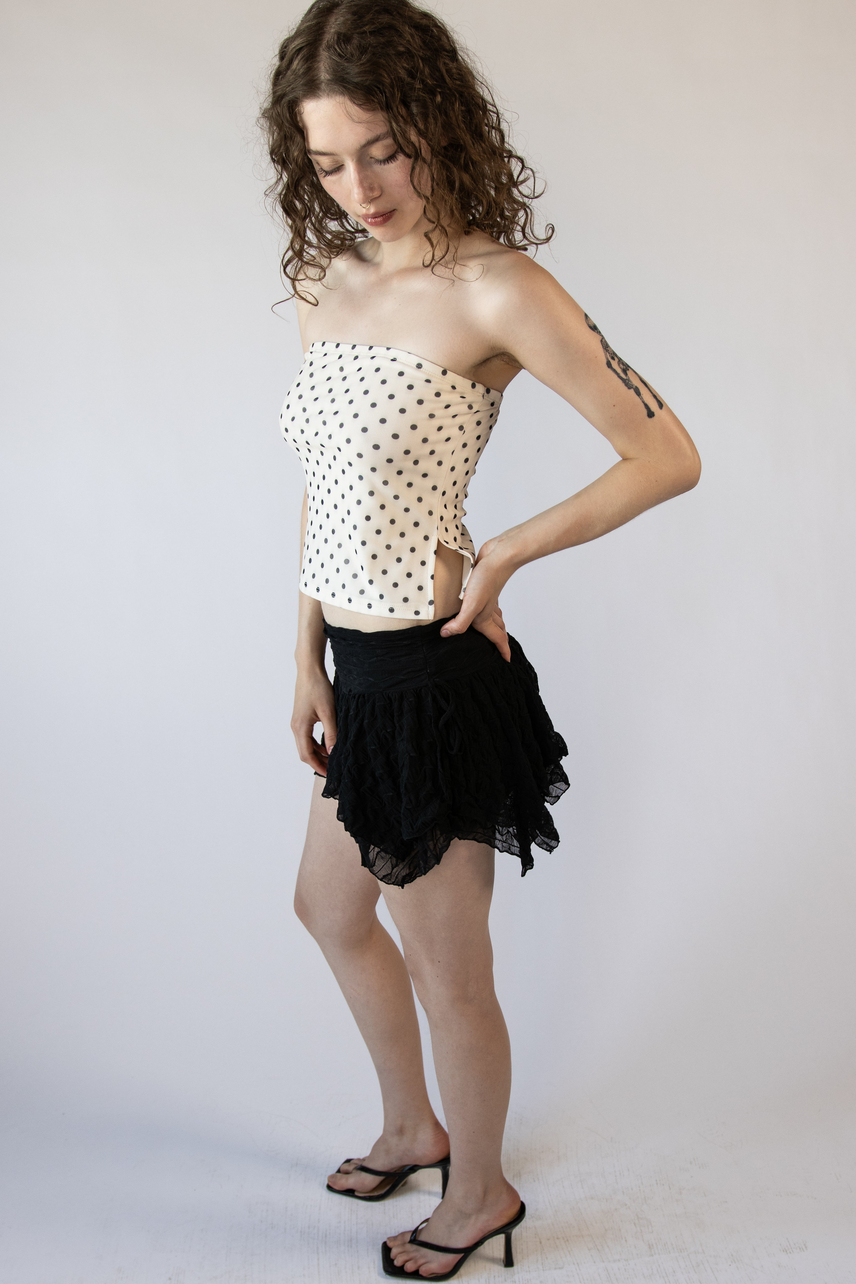 Hanky Hem Layered Mesh Mini Skort