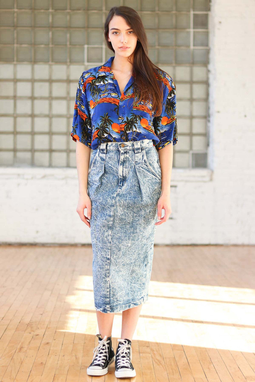 Vintage Acid-Washed Pencil Skirt