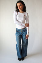 Mini Embroidered Hearts Long Sleeve Top