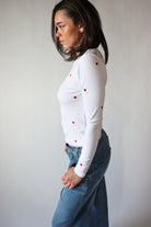 Mini Embroidered Hearts Long Sleeve Top