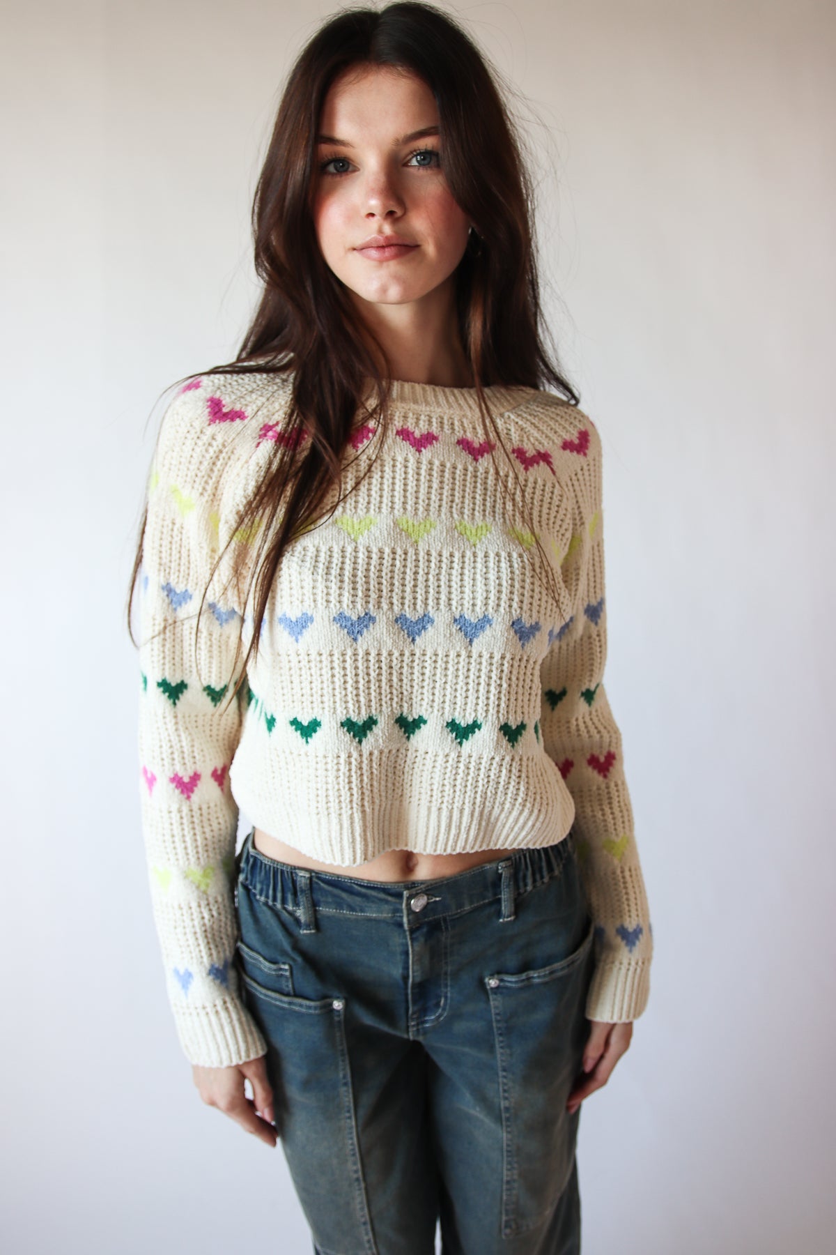 Heart Stripe Crop Sweater