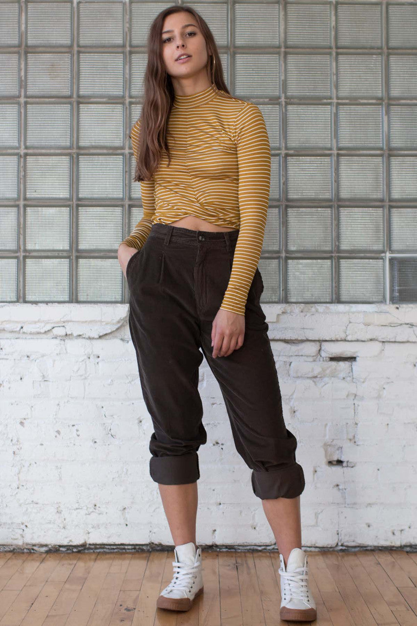 Olive High Waisted Corduroy Pants