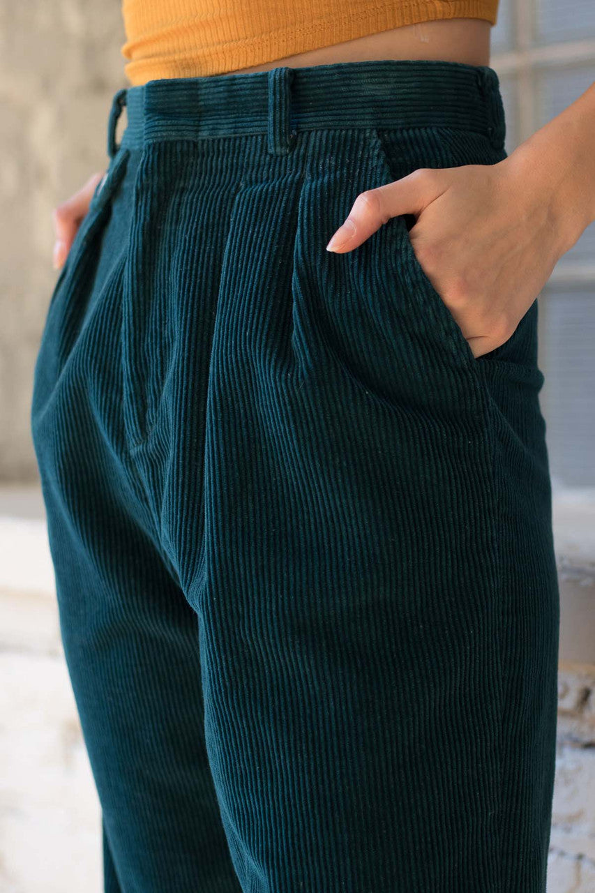 High Waisted Teal Corduroy Pants