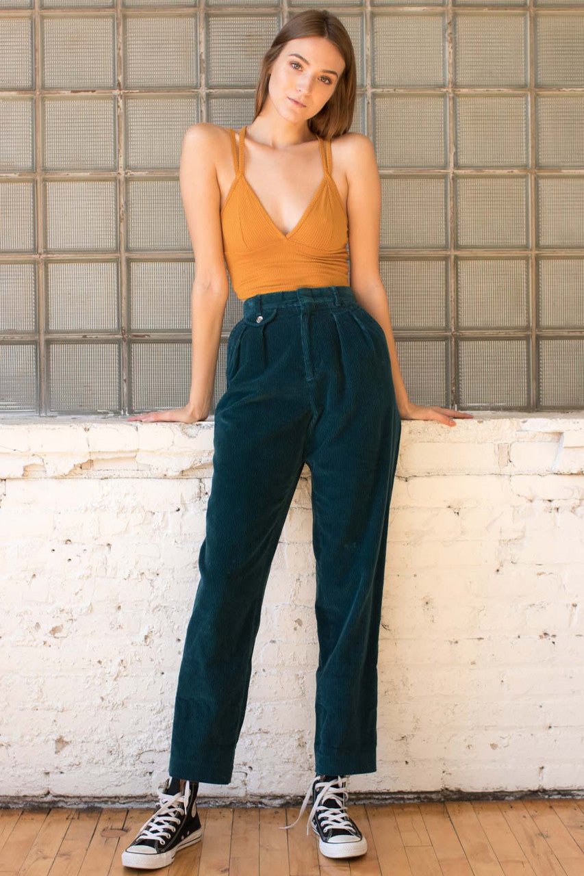 High Waisted Teal Corduroy Pants
