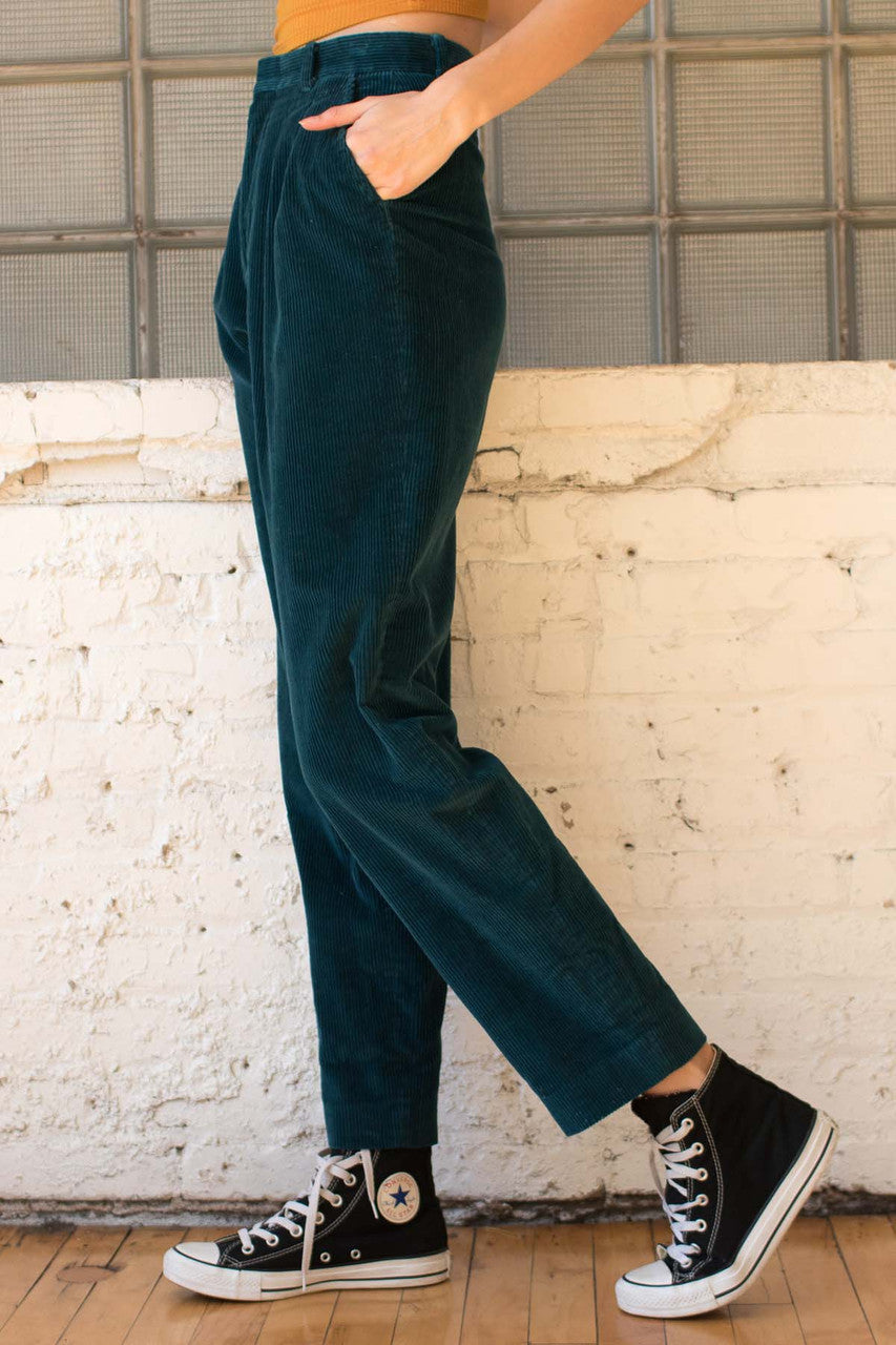 High Waisted Teal Corduroy Pants
