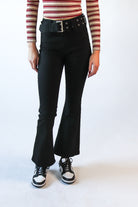 High Rise Belted Flare Jean Black