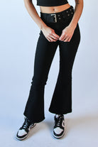 High Rise Belted Flare Jean Black