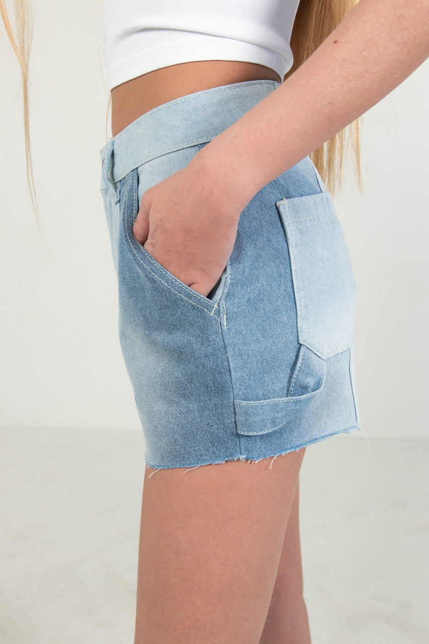 Two Tone Denim Carpenter Shorts