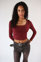 Ribbed Contrast Stitch Long Sleeve Top