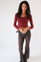 Ribbed Contrast Stitch Long Sleeve Top