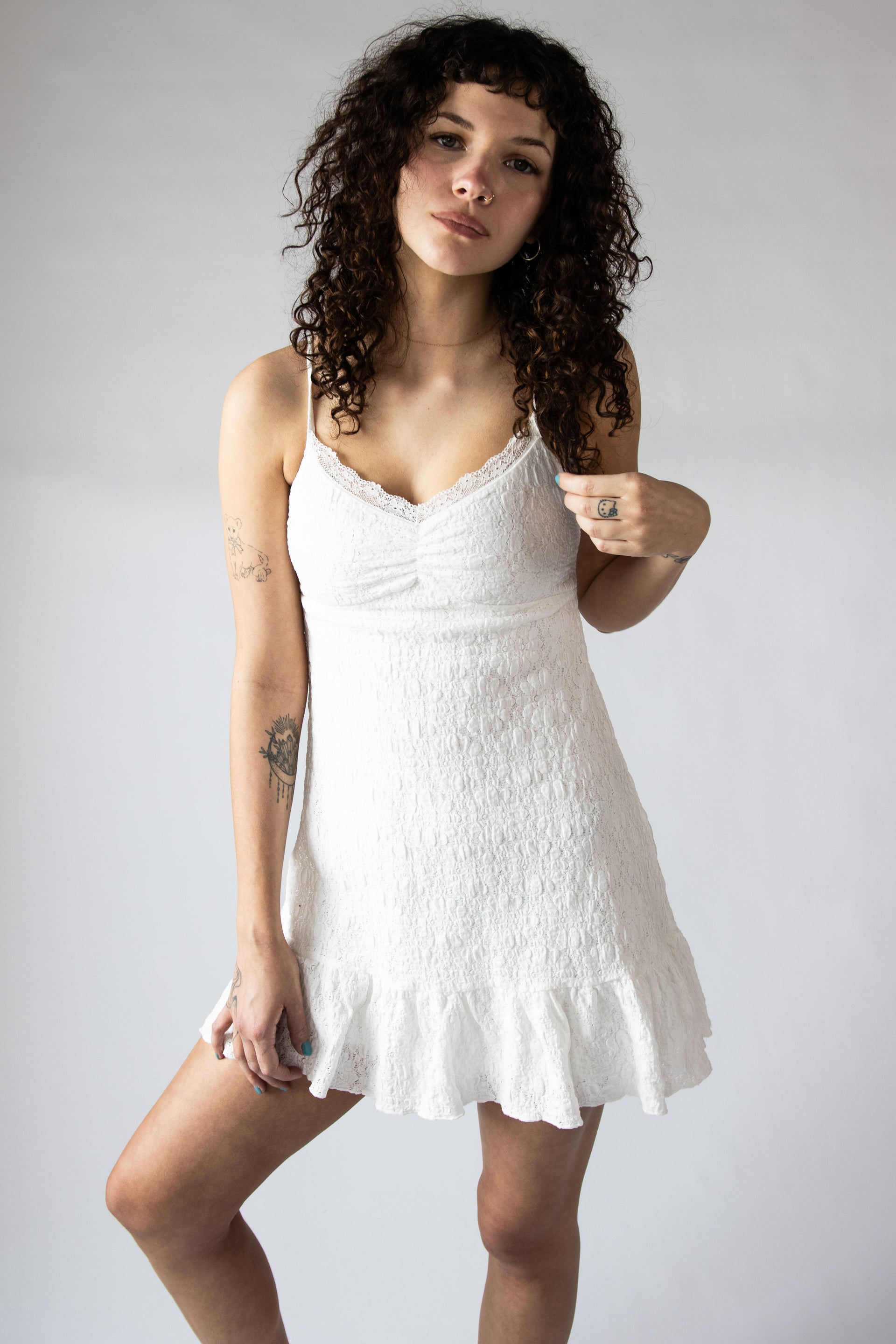 lace babydoll mini dress Ginger Tiered Lace Deep V-Neck Babydoll Mini Dress