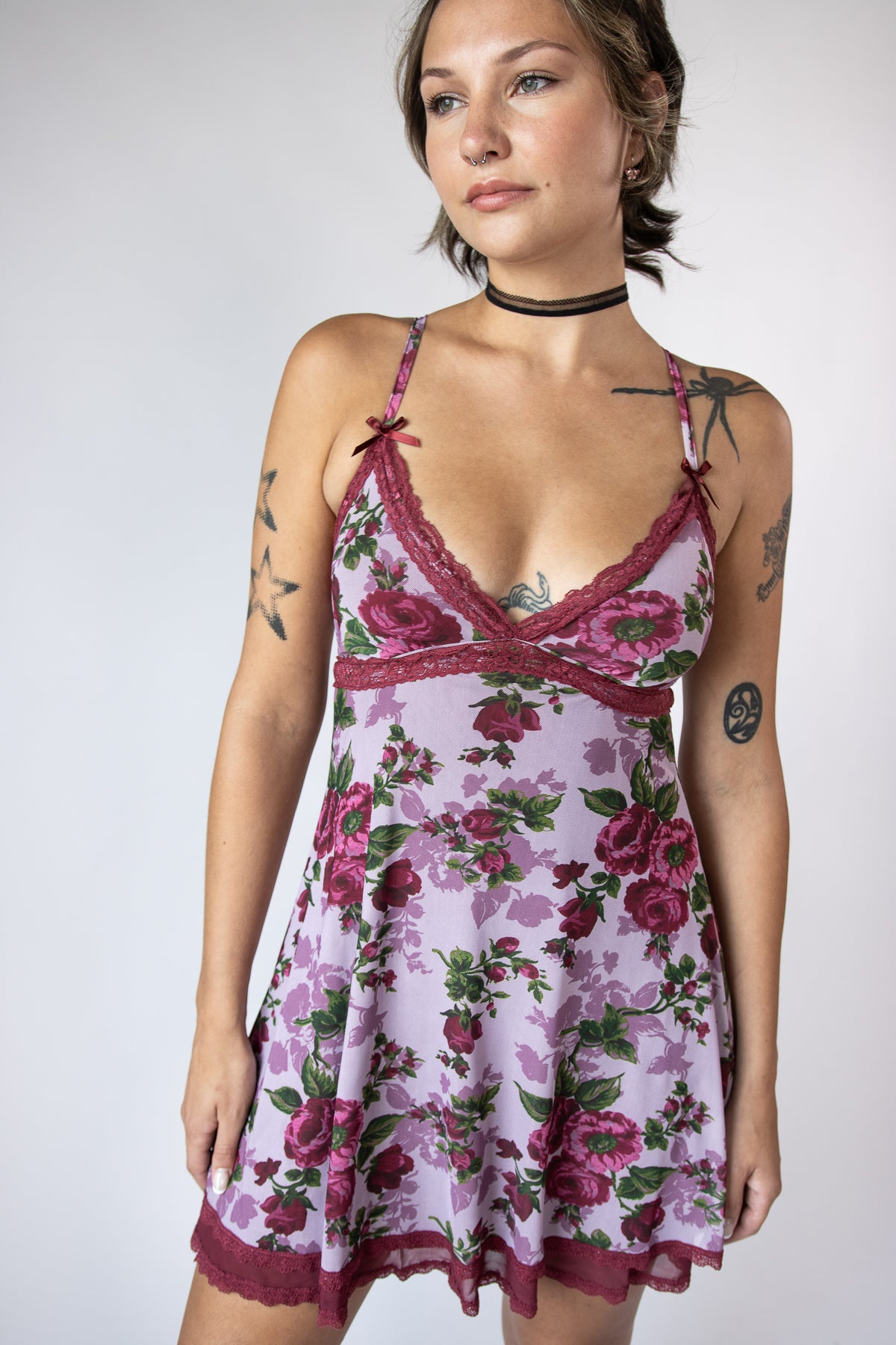Lace Trim Floral Dress