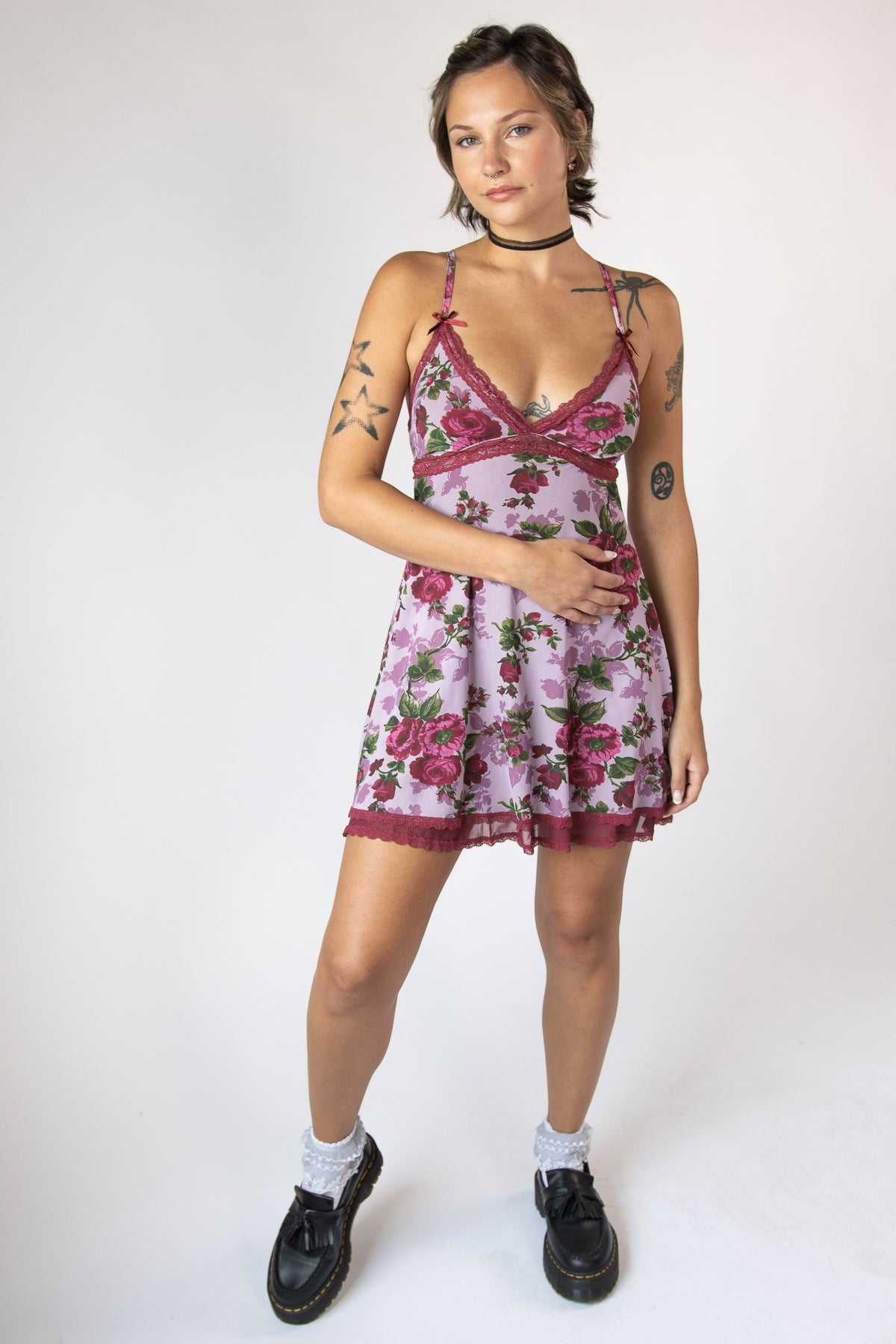 Lace Trim Floral Dress