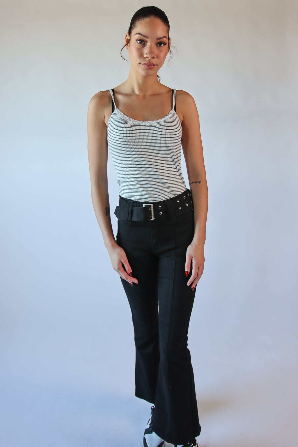 Lace Trim Striped Ribbed Cami