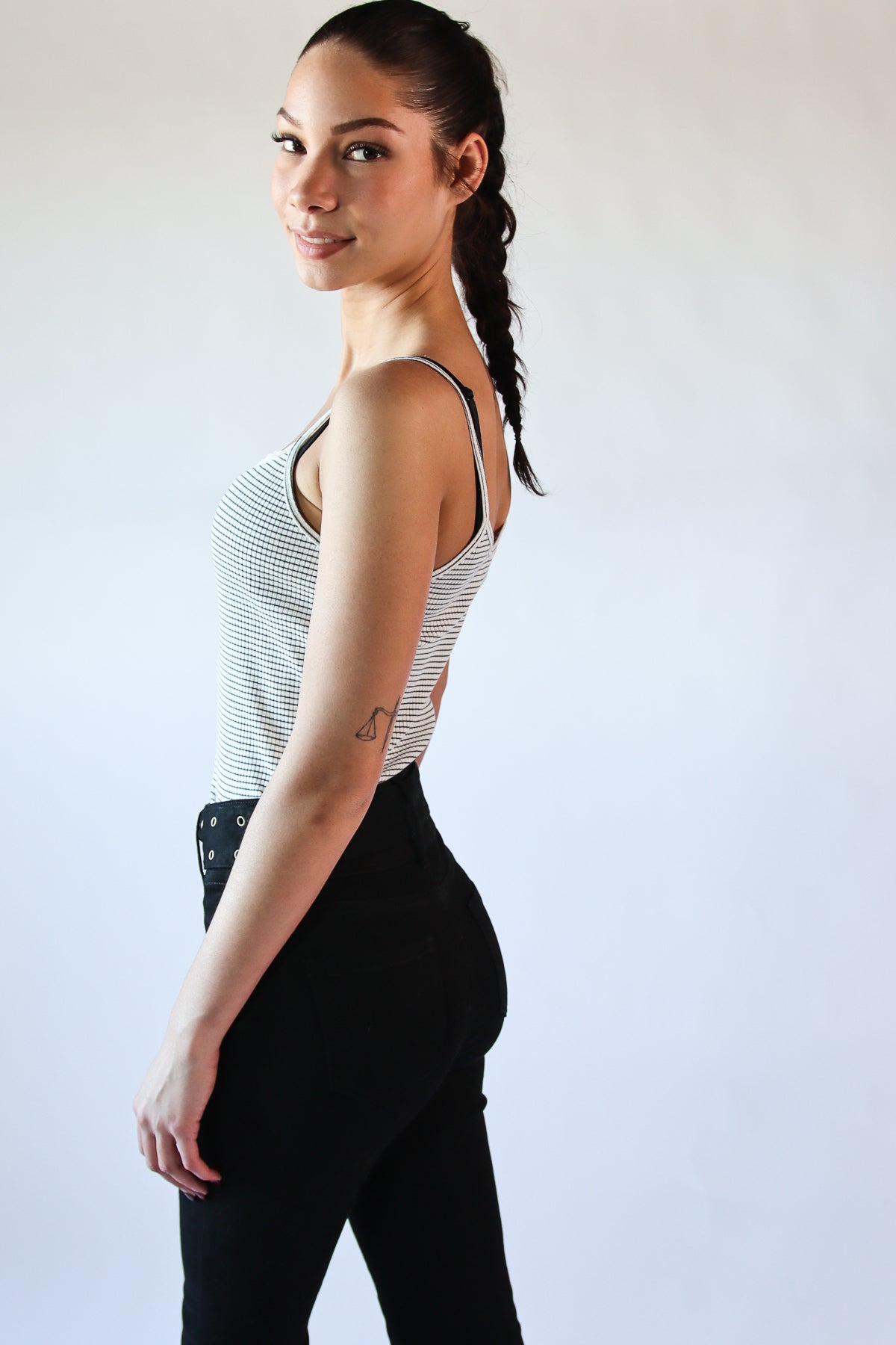 Lace Trim Striped Ribbed Cami